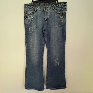 Apollo Jeans Bootcut Blue Denim Rhinestone Embellished Distressed‎ Women’s 18